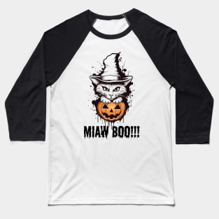 Cute Halloween Miaw Cat Boo Baseball T-Shirt